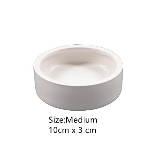 Reptiles Bowl Ceramics Dish 3.9 x 1 inch Round Feeder Anti-Escape Dubia Roach Breadworm Plate with Deep Edge for Lizard Gecko Tortoise (M)
