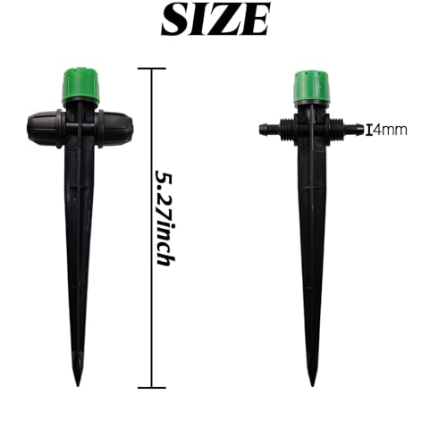 RONYOUNG 35pcs Drip Irrigation Emitters Sprayer for 1/4" Drip Irrigation Tubing Adjustable 360 Degree Water Flow Drippers on 5.3" Sturdy Stake with Lock Barbed Irrigation Drippers