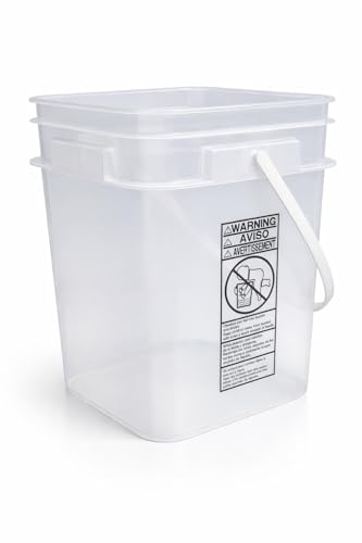 4 Gallon Square Food Grade Bucket Pail with Plastic Handles and Lid (Pack of 3) Made in USA containers (Clear - Blue lids) - color: Clear - Blue Lids