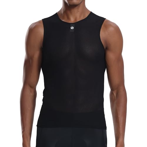 YKYWBIKE Men's Cycling Base Layer Sleeveless Cycling Jersey Men Quick Dry Bicycle Undershirt Mesh Bike Base Layer Vests - color: Black, size: Large