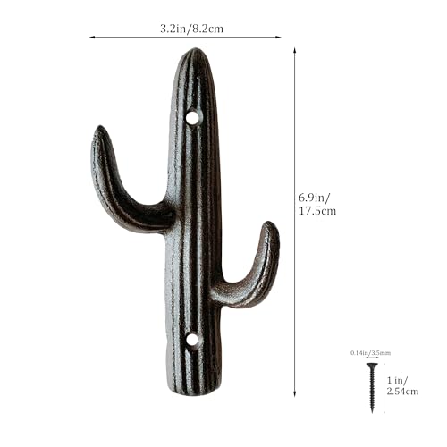 Rustic Cactus-Shaped Decorative Wall Hook Rack Hangers for Hanging Clothes, Coats, Towels, Keys, and Hats, 2-Pack Antique Cast Iron Mounted Wall Hooks - color: Brown Cactus