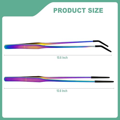 Syn-zer Reptile Feeding Tongs, 10.6" Straight & Curved (Multicolor) | 2 Pcs Stainless Steel, Rubber Tips, Rustproof, Bearded Dragon, Lizard, Aquarium, Terrarium, Gardening, Craft - color: Multicolor