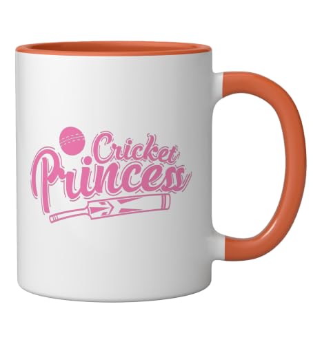 Cricket Princess Ball Sport Hobby Team Ceramic Mug, Orange/White, 11oz - color: Orange/White, size: 11 Ounces
