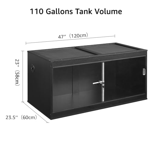 unipaws 110 Gallon Reptile Tank for Lizards, Bearded Dragon Enclosure Cage | Stackable, Glass sliding Doors, Cable Port, Large Lockable Black Terrarium - color: Black, size: 110 Gallon Tank