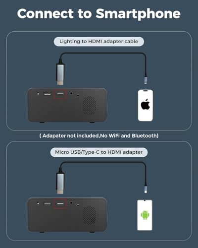 Mini Projector, Upgraded Full HD 1080P Support Video Projector, Portable Small Movie Projector, Compatible with iOS/Android/Windows/TV Stick/Box/USB/HDMI - color: Mini Black