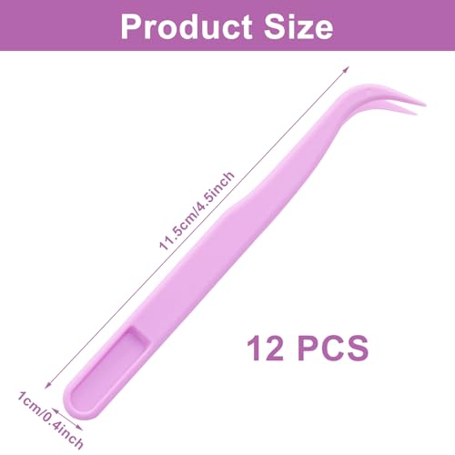 12Pcs Plastic Tweezers, Purple, 4.5 Inch Bent Craft | Bulk Bead Tweezer, DIY Jewelry Making, Baking Decoration, Crafts - color: Purple