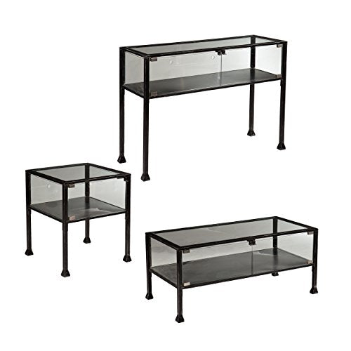 SEI Furniture Metal Terrarium Fish Display Coffee Table, Cocktail, Black/Silver Distressing - style: Cocktail Table