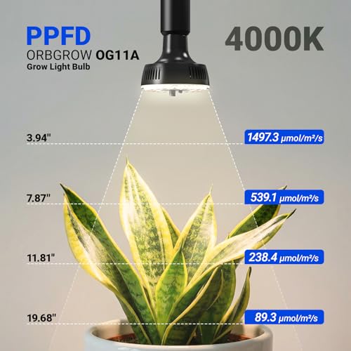 Barrina OG11A Grow Light Bulbs for Indoor Plant, 4000K 11W, 4 Packs, Black | Integrated Dimming & Timing, E26 Plant Light Bulb, Full Spectrum, High PPFD for Seeds and Greens - color: 4000K-Black Cover, size: 11W-4 Packs