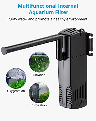 NICREW Internal Aquarium Filter for Fish Tank up to 40 Gallons, 185 GPH | Dual Water Outlet Design, Dual Filtration with Foam Filter & Activated Carbon, Ideal for Freshwater and Saltwater Aquariums - size: Magi 700: 20 - 40 gal
