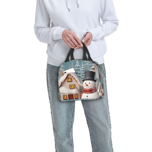 Insulated Lunch Bag Snowman and Village Lunch Box for Women Men Reusable Leakproof Lunch Cooler Bag for Office Picnic - color: Snowman And Village