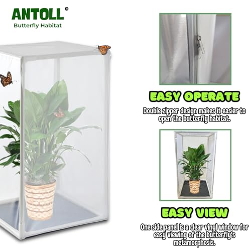 30" Large Insect Habitat Mesh Enclosure for Raising Monarch Caterpillars, Sturdy Butterfly Cage with PVC Frame, Plant Protection Cover for Garden Potted Seedlings(White)