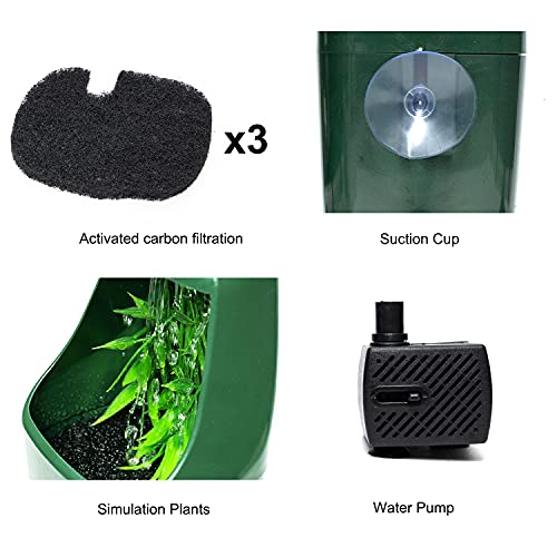 Automatic Reptile Water Fountain - Ideal for Lizards Snakes Geckos Tortoises and Bearded Dragons - Waterless Auto Shut-Off & Indicator Light Reminder with 3 Carbon Pads(27oz)