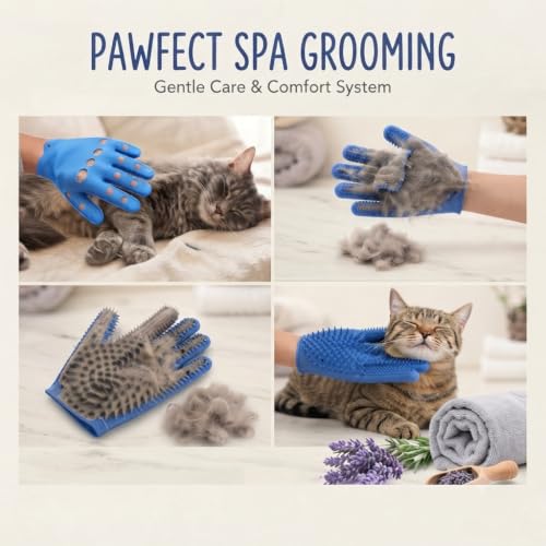 Pet Grooming Gloves for Cats & Dogs – Silicone Hair Removal Glove for Bathing, Shedding & Massage – Gentle Mitt for Long & Short Hair Pets with Drainage System - color: Blue