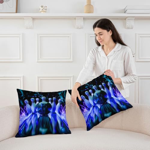 Erosebridal Bowling Ball Throw Pillow Covers Blue Bowling Cushion Covers 16X16 Set of 2,Watercolor Balls Cushion Cases Sport Gaming Decorative Pillowcases - color: Blue Purple, size: 16" x 16" (Pack of 2)