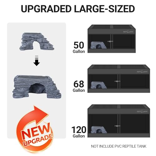 REPTI ZOO Large Bearded Dragon Basking Platform, 12.5x7x5 inch Gecko Hide Cave with Heat Storage Slate Stone, Reptile Basking Rock Climing Hideout for Leopard Crested Gecko Lizard Turtle