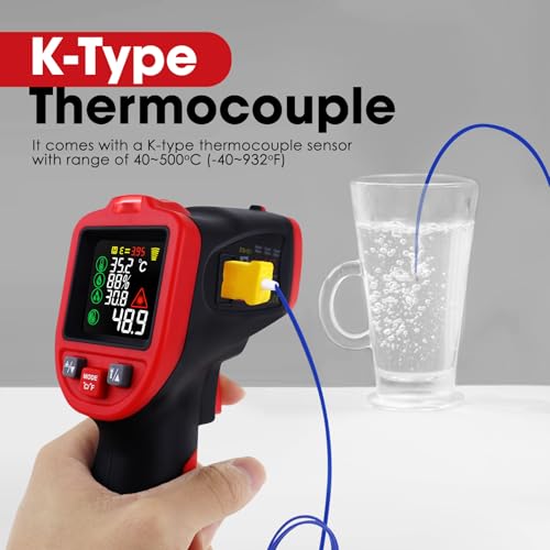 Infrared Thermometer IR Laser Temperature Gun 58°~1562°F with K-Type Thermocouple and Lead Clamp, Digital Pipe Clamp Thermometer Pyrometer with UV Light for Forge, Furnace, Cooking, HVAC and More