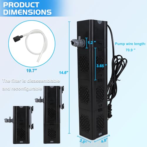 COOSPIDER Aquarium Filter 400GPH for 40-150 Gallon Fish Tank & Cold Plunge | Large Aquarium Filter for Hot Tub, Small Koi Pond Filter, Clear Wavemaker Oxygen Supply for Saltwater Freshwater (Black)
