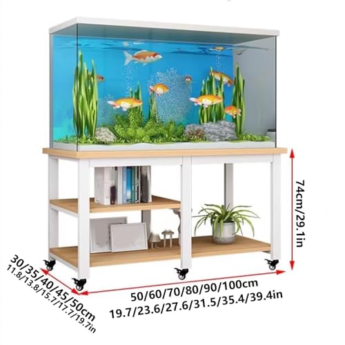 Fish Tank Stand with Wheels, 20-30 Gallon Heavy Duty Metal Aquarium Stand, Double Layer Storage Rack, 74cm Tall, Rolling Tank Table for Home Office Living Room - color: White2, size: 100x40x74cm/39x16x29in