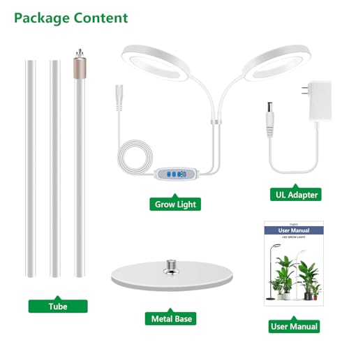 Aumtrly Large Plant Grow Light Indoor, 2 Head Full Spectrum, with 68" Stand | 168 LED, White Floor Growing Lamp for Tall Plant, 6/12/16H Timer, 5 Dimming, Adjustable Height, Flexible Gooseneck,Metal Base - size: 2 head 68inch/white