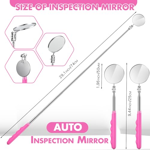 Telescoping Inspection Mirror for Mechanics,Pink,Round | Expandable Tool with Long Reach Handle, Ideal for Automotive Technicians Contractors Checking Tight Spaces Under Vehicles - color: Pink, style: Round