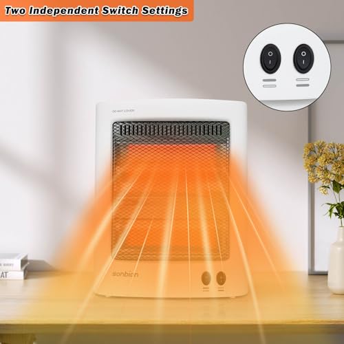 Radiant Space Heater, Portable Electric Heater, Infrared Heaters for Indoor Use, Halogen Heater for Garage Office, Foldable Holder, Overheat and Tip-over Protection, ETL Listed - size: White-Orange Light