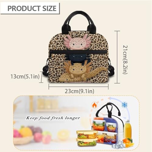 Axolotl Lunch Box Kids Leopard Print Lunch Bag Girls Reptiles Insulated Lunch Tote Bag Outdoor Camping Lunchbox Picnic Lunchbag Travel Lunch Boxes Student Lunch Container - color: Axolotl Leopard Print
