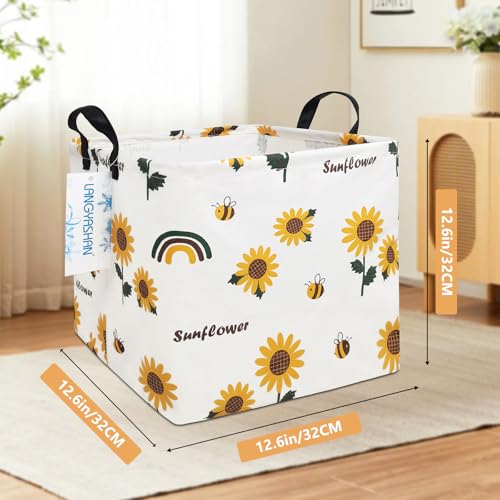 Square Storage Baskets Children Shelves Gift Toy Organizer Room Sunflower | Laundry Hamper Collapse Canvas with Handles for Organizing Home Kitchen Children Toys Office Closet Shelf - color: Square Sunflower
