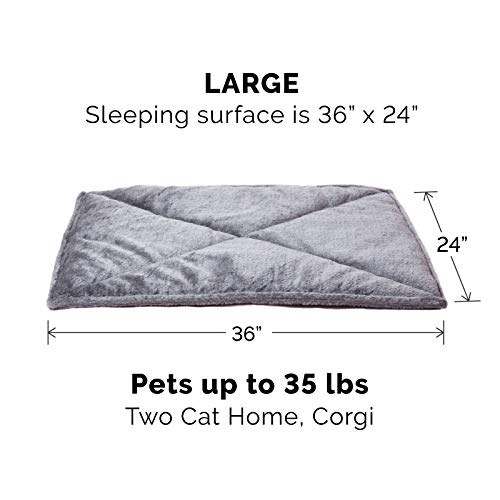 Furhaven ThermaNAP Self-Warming Cat Bed for Indoor Cats & Large/Medium Dogs, Washable & Reflects Body Heat - Quilted Faux Fur Reflective Bed Mat - Gray, Large - color: Gray, size: Large - 36"L x 24"W