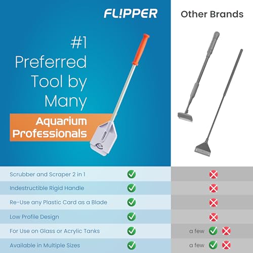 FLIPPER Platinum Nano Algae Scraper – Aquarium Glass & Acrylic Cleaner with Scrubber and Scraper 2-in-1 Design, Precision Fish Tank Cleaning Tool for Freshwater & Saltwater (12” Rigid Shaft) - size: 12 Inches