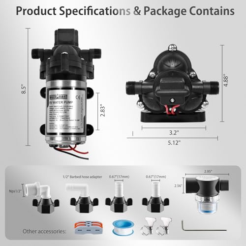 RV Water Pump 12V DC 2088-554-144 Replacement, 3.5 GPM 45PSI, Quiet Water Pump for RV, Camper, Self-priming RV Water Pressure Pump, Food Truck Travel Trailer RV Water Pumps with Acessories - color: White07