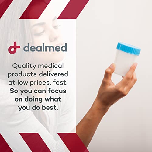 Dealmed 781044 Urine Specimen Cups - 4 oz, 10 Count, Lids | Sterile Polypropylene, Screw-On Leak Resistant Cap, Tamper Evident Tab, ID Label, Individually Wrapped, STD Pregnancy Testing