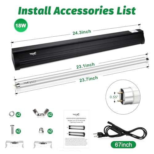 UVB Light for Reptiles Bearded Dragon, T8 UVB Reptile Light Fixture HO UVB Bulb Lighting Combo Kit 10.0 18W UVA UVB Reptile Light Bulb Terrarium Lamp Tube Bar for Snake Gecko Turtle Lizard, 24 Inch - size: T8-24Inch