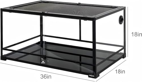 REPTI ZOO 50 Gallon Reptile Glass Terrarium Tank Double Hinge Door with Screen Ventilation Large Reptile Terrarium 36" x 18" x 18"(Knock-Down) - color: Black