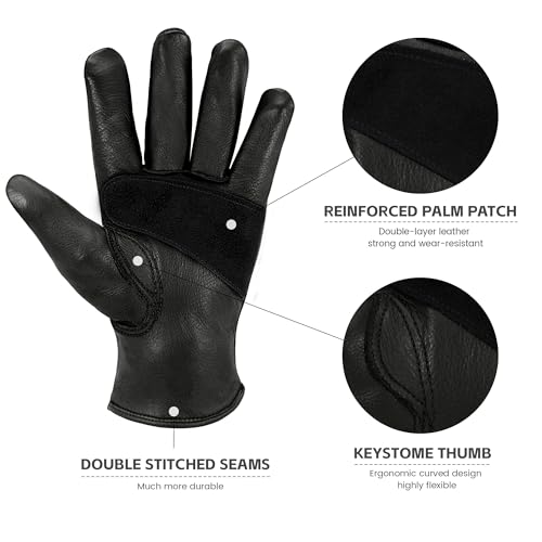 Leather Work Gloves for Men & Women, Reinforced Durable Gardening Gloves,Cowhide Work Gloves,Puncture & Cut Resistant - color: Black, size: Large
