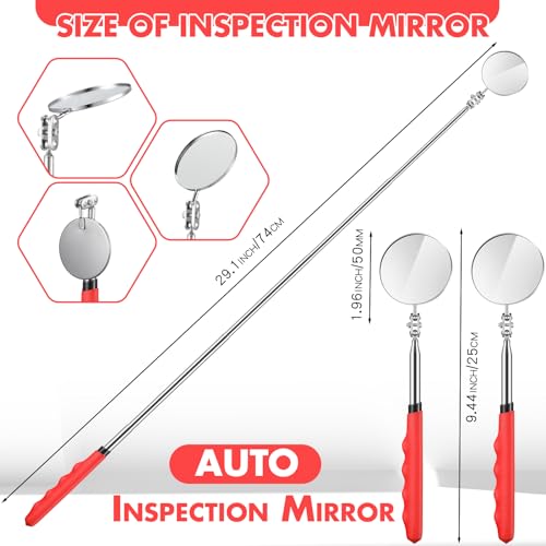 1 Pcs Telescoping Inspection Mirror Mechanics Automotive Tool with Long Handle Extendable Mirror on a Stick for Technicians Mechanics Contractors Checking Observation(Red,Round) - color: Red, style: Round