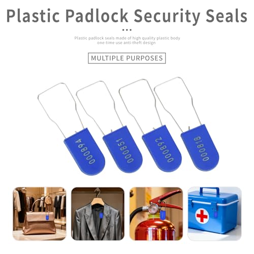 20pcs Security Metal Wire Padlocks, Plastic Security Seals Disposable Anti-Tamper Tag Locks with Numbered Anti Tamper Tag Hasps (Blue, 20pcs) - color: Blue, size: 20pcs