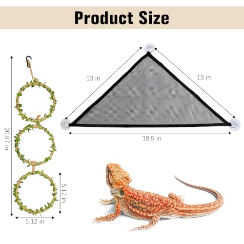 2 PCS Snake Enrichment Toys, Reptile Hammock with Suction Cups & 3-Ring Snake Climbing Rings, Reptile Enclosure Decor Accessories for Ball Pythons Lizards and Geckos(Green Ring) - color: Green