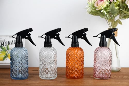 Glass Handheld Spray Bottle - 12oz Refillable Bottle ,Adjustable Nozzle Watering Can for Garden Plants Cleaning Solutions (Clear) - color: Clear