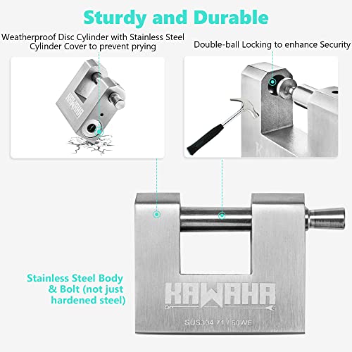 71/60-2PS Stainless Steel D-Shaped Padlock with Stainless Steel Key for Garage Door, Containers, Shed, Locker and Warehouse (2-3/4 inch, Keyed Alike - 2 Pack) - color: Keyed Alike - 2 Pack, size: 2-3/4 Inch