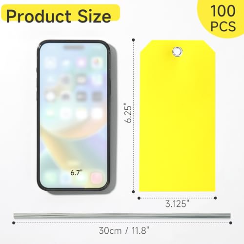 100 Pcs Waterproof Tags Writable Plastic Tags for Labeling Tag with Wire Tie Large Heavy Duty Tags Moving Tags Pipe Tags for Outdoors Car Garage Storage Box Equipment Parts (Yellow, 6 1/4" x 3 1/8") - color: Yellow, size: 6 1/4" x 3 1/8"