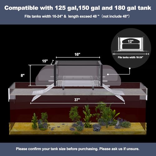 Dual Ramp Turtle Basking Platform for 16-24in Wide 125/150/180 Gallon Tank | Dual Ramp Basking Platform for Aquatic Turtles, Fits 125-180 Gal Aquarium, Acrylic Topper With 2 Ramps, Escape-Proof Barriers