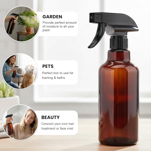 16.9oz Glass Spray Bottles 2 Pack,Mist/Stream Spraying | Adjustable Refillable Containers for Hair Care, Cleaning Solutions, Plants, Essential Oils - color: Brown, size: 16.9oz