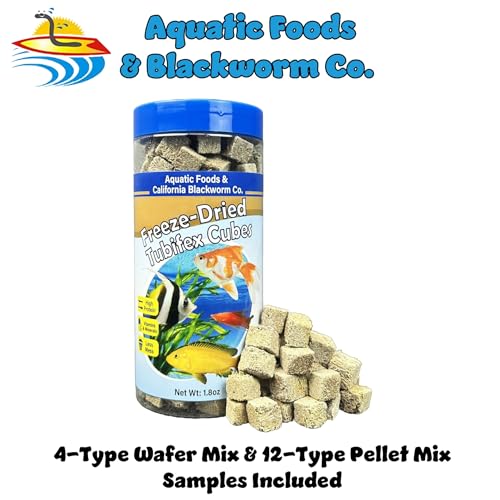 Tubifex Worms, Freeze Dried Tubifex Worm Cubes for Cichlids, Discus, Goldfish, Bettas, Marine Fish, All Tropical Fish, 12-Type Pellet Mix, 4-Type Wafer Mix Included..1.80oz Canister - size: 1.8 Ounce (Pack of 1)