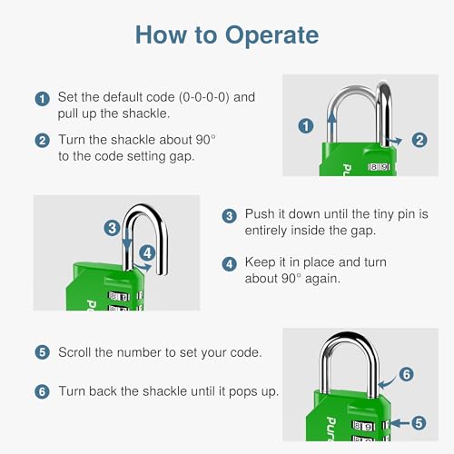 Puroma 1 Pack Combination Lock Locker 4 Digits Combo Padlock Gym Green | For School Gate Fence Toolbox Hasp Storage, Outdoor, Resettable, Weatherproof, Side Window, Crack Cut Resist, Hardened Steel - color: Green