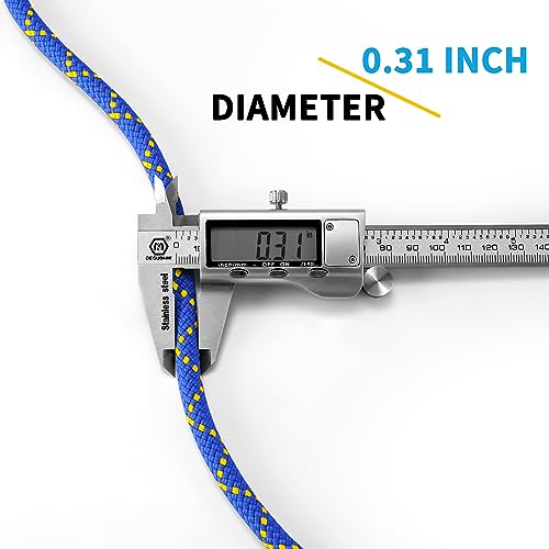 Prusik Cord Climbing Accessories Rope 8mm (5/16in) 20M(65ft) Accessory Line Double Braid Pre Cut Nylon Cord CE/UIAA High Tensile Strength for Mountaineering, Arborist, canyoneering, Rescue - color: Blue 8mm, size: 65FT(20M)