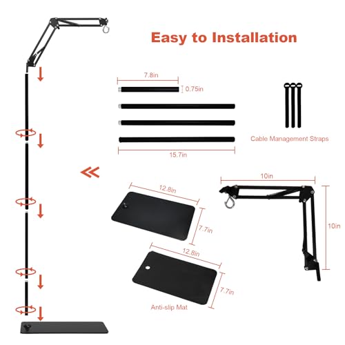 Reptile Heat Lamp Stand, Adjustable 15.7-74.3" 360° Swing Arm Light Holder | Heavy Base, Sturdy Metal Floor Stand, Widely Compatible for Bearded Dragons, Turtles, Snakes & Terrariums (50-180 gal) - size: XXL