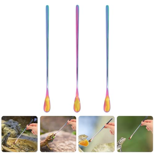 NOLITOY Pet Feeding Spoon Set Small Reptile Food Scoop Lizard Food Spoon Stainless Steel Easy to Lightweight for Tortoise Lizard Pack of 3 - color: As Shown 1