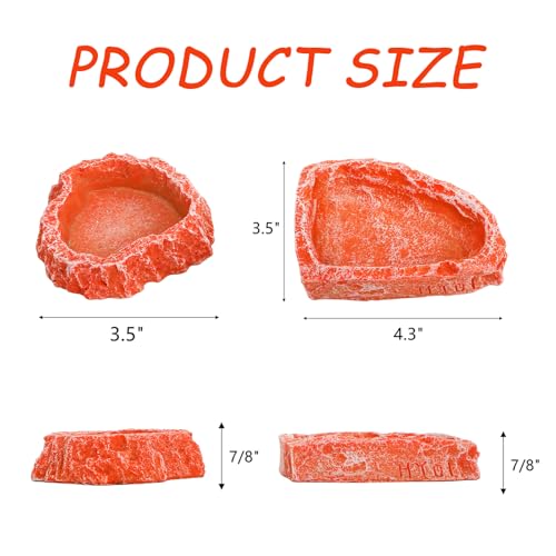 Frcctre 4 Pack Reptile Food Dish with Feeding Tongs, Resin Reptile Water Dish Food Bowl Feeding Terrarium Bowl for Leopard Gecko Lizard Tortoise Hermit Crab Bearded Dragon Chameleon, Orange