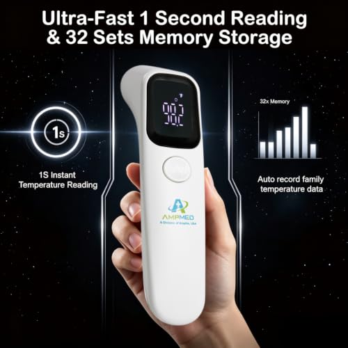 Baby Thermometer No Touch Infrared Forehead | Forehead Thermometer for Babies, Kids and Adults, Fast 1 Second Reading, Quiet Night LED Display, Fever Alert, F/C Switchable - color: Black White
