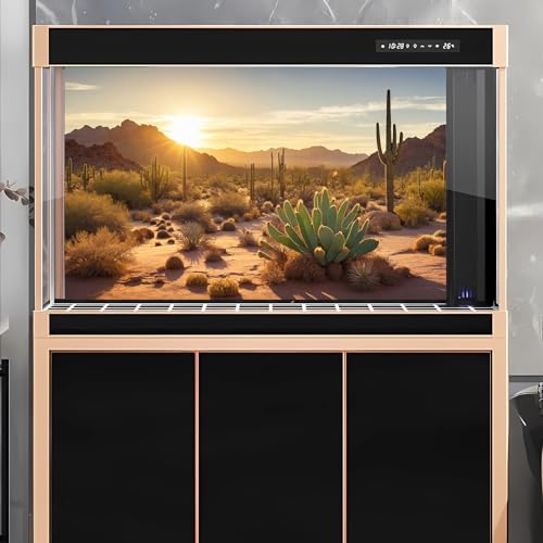 Reptile Habitat Background Sunset Desert Tank Decors Saguaro Cactus Arid Mountain Range Terrarium Background Cacti Sand Dunes Aquarium Background Desert Mountain Fish Tank Background 24x12in - color: Orange, size: 24(W)x12(H)in